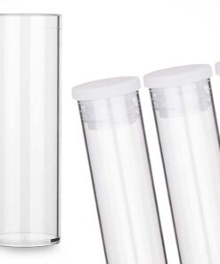 Tuuters 100x Kunststoff Reagenzgläser mit Korken für Labore, zylinderförmig, 23ml (75 x Ø23, Flachlamelle) Tuuters 100