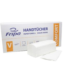 Fripa Papiertücher Comfort: 2-Lagig, 20 Bund x 160 Blatt, 100% Zellstoff, V-Falz, hochweißComfort Tücher für Familie und