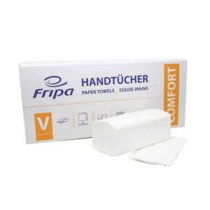 Fripa Papiertücher Comfort: 2-Lagig, 20 Bund x 160 Blatt, 100% Zellstoff, V-Falz, hochweißComfort Tücher für Familie und
