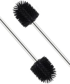2er Set Silikon Klobürsten WC-Bürste Edelstahl, Toilettenbürste Ersatzbürsten 8x35x8 cm Schwarz