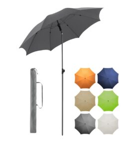FARE UV-Schutz 50+ Sonnenschirm 180 cm Durchmesser für Balkon Garten Terrasse - Titan-Finish Knickvorrichtung Drehfestst
