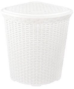[DeinMarke] XXL Eckkorb für Wäsche, praktische Wäschebox aus Kunststoff und Rattan (Weiß) [DeinMarke] XXL Wäschebox, p