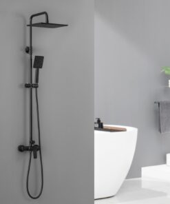 Auralum Komplettset Duscharmatur Schwarz Hohe Verstellung Regendusche Badzimmer
