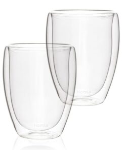 HOMLA Cembra Doppelwändiges Glas ohne Griff-2er Set - Für Kaffee und Tee - Spülmaschinenfest - 11 cm Hoch, 0,35 l Kapazi