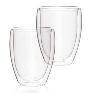 HOMLA Cembra Doppelwändiges Glas ohne Griff-2er Set - Für Kaffee und Tee - Spülmaschinenfest - 11 cm Hoch, 0,35 l Kapazi