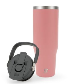 Edelstahl-Trinkflasche 1L Thermobecher Rosa - Spülmaschine-Fest - Auslauf-Sicherer-Kaffeebecher To-Go - Mit Strohhalm un