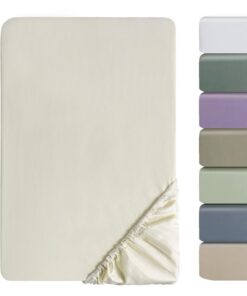 SOULFUL 100% Langstapelige Baumwolle Satin Spannbettlaken 180x200cm für Allergiker - Oeko-Tex Zertifiziert - Beige