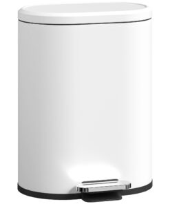 HOMCOM 12L Treteimer mit Soft-Close-Funktion & Fußpedal, Metall Weiß 30x25,5x37,5 cm