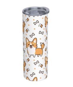 Corgi-Hunde- und Knochenmuster Wasserflasche 20 Unzen Vakuum Tumbler Edelstahl Becher