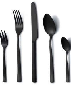 Hunnycook 6-Personen Schwarzes Edelstahl Besteck Set, spülmaschinenfest für Haus und Restaurant, Outdoor-Use Included