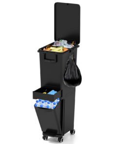 GOPLUS 3-Fach Küchenmülltrennung 32L Rollenhaltiger Abfalleimer Schwarz