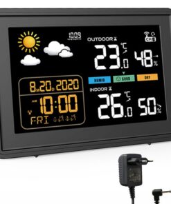 5,9 Zoll Wetterstation funk mit Außensensor | Kabellos DCF Funkuhr | Farbdisplay Innen-/Außentemperatur Schwarz 2025 Ver