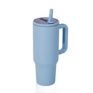 Y·J&H Reisebecher: Doppelwandig, Vakuumbestückt, Edelstahl Kaffeetasse mit Griff und Strohhalm, BPA-Frei, Himmelblau