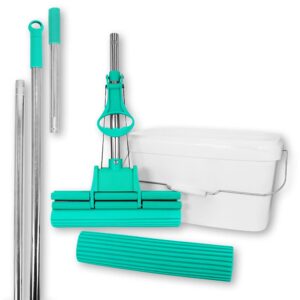 ABACUS® extrem saugstarker Wischmop Set + Ersatzschwamm + Verlängerungsstiel – für Efficienten Bodenreinigung, Familie +