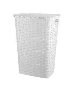 Kunststoff Wäschekorb in Rattan Optik - Wäschebox mit Deckel und Tragegriffen - ideal für große Familien - 53 Liter - fe
