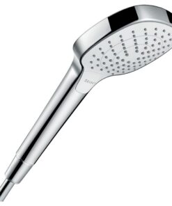Hansgrohe Croma Select E Wassersparender Duschkopf - Weiß/Chrom, 9 l/min Handbrause mit 3 Strahlarten, Sparduschkopf Ant