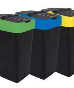 Spetebo Abfalleimer mit Schwingdeckel - 3er Set - 18 L - Kunststoff - Mülleimer für Haushalte - ideal für Wochenendwege