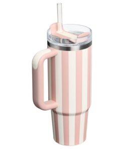 30oz Edelstahl Tumbler mit Griff und Stroh für Kids, Schule und Sport im Freien (Rosa Streifen)