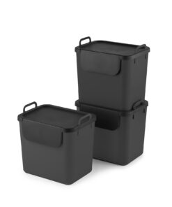 Jive Rotho Mülltrennsystem 3er Set Recyclingboxen stapelbar, 3 x 30l, dunkelgrau