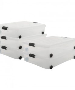 Iris Ohyama CS-U800 Unterbett-Aufbewahrungsbox, 50 l, 5er-Set, transparent, stapelbar, B75 x T55,5 x H16 cm