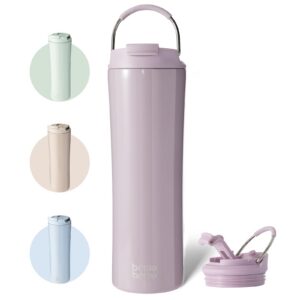 Isolierter Kaffeebecher edelstahl warm und kalt Kaffee-to-go Lilafarbige 680 ml (24oz) Mit Deckel Strohhalm und Griff Au