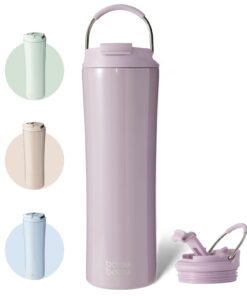 Isolierter Kaffeebecher edelstahl warm und kalt Kaffee-to-go Lilafarbige 680 ml (24oz) Mit Deckel Strohhalm und Griff Au