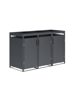 DEGAMO 3-er Mülltonnenbox für 3 Tonnen 120 und 240 Liter, Stahl verzinkt, anthrazitfarben, Pflanzkasten inklusive