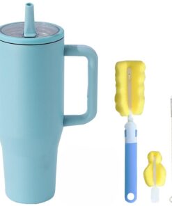 Longiang 40oz Edelstahl Thermobecher mit Strohhalm für Heiße und Kalte Getränke (Himmelblau) Longiang Doppelwandige Th