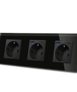 CNBINGO Glas Dreifach Steckdose - 20W Schnellladen, 4 USB Ports, Schuko - Schwarz für Haus und Büro - Schutzkontakt