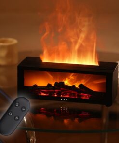 3D Flammen Aroma Diffuser mit LED Kamin für Zuhause und Office mit Luftbefeuchter-Funktionalität (Schwarz) 3D Flammen