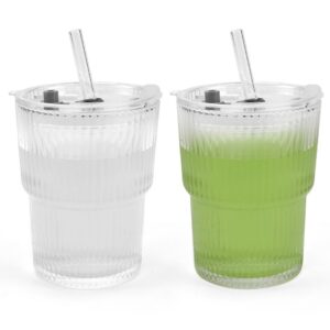 Kleemeiero Glasbecher 2 Stück 400ml Geriffelt für Saft und Kaffee