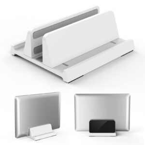 Verständlichester 3-in-1 Vertikaler Laptop Ständer für MacBook/Surface/Galaxy/HP/Dell/Chrome Book/ Tablets, Weiß | Plat