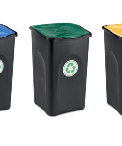 Kreher 3-Stücks-Abfalleimer 50 LiterGrün, Gelb und Blau für Mülltrennung | Kreher 50-Liter-Abfalleimer 3 Stück optimale