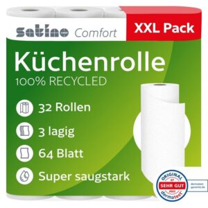 Küchenrolle 3-lagig – saugstark, reißfest & besonders weich – Satino – Made in Germany – Küchentücher Vorrat – Reserve –