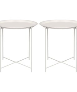 Harbour Housewares 2X Mattweiß Runde Stahl Tabletttische - Tragbar Falten für Sofa Bett Fernseher
