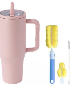 Longiang 40oz Edelstahl Thermobecher Rosa für Heiß- und Kalte Getränke mit Henkel, Strohhalm und Deckel
