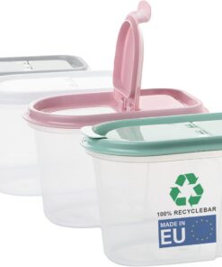 2friends Vorratsdose, 1,1 Liter transparent mit Klappdeckel, ideal für Müsli - grau|Rosa|Weiß|Grün