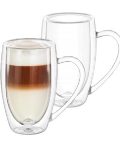 Wilmax Doppelwandige Thermogläser mit Henkel | 2er-Set | Cappuccino Gläser mit Henkel | Kaffeegläser | 500 ml | Thermota