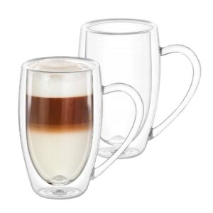 Wilmax Doppelwandige Thermogläser mit Henkel | 2er-Set | Cappuccino Gläser mit Henkel | Kaffeegläser | 500 ml | Thermota