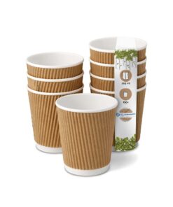 BIOZOYG isolierte Kaffeebecher 100 Stück 200ml weiß/braun - nachhaltig - Einwegbecher Glühweinbecher