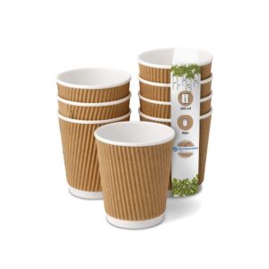 BIOZOYG isolierte Kaffeebecher 100 Stück 200ml weiß/braun - nachhaltig - Einwegbecher Glühweinbecher