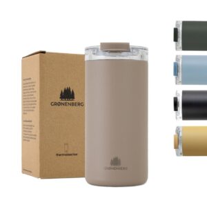 Groenenberg Thermobecher | Kaffeebecher to go | Halt warm 4 Std | 100% Auslaufsicher | Edelstahl Becher (Earth) GRS Glob