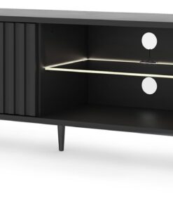 Selsey TV-Schrank Schwarz Mit Lamellen Und LED Beleuchtung Für Wohnzimmer 175 cm Bello