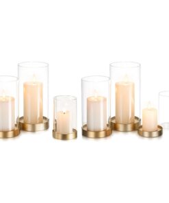 Glasseam Gold Windlicht Kerzenhalter 6er Set Groß mit Glaszylinder für Weihnachten Hochzeit Deko