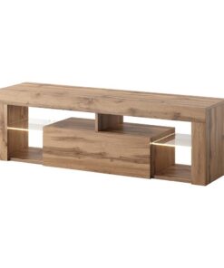 Selsey BIANKO – LED TV-Fernsehschrank Holzoptik Eiche Lancaster mit Klapptür (140 cm)