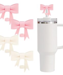 4 Stück Rosen+Beigefarbene Strohhalm Abdeckungen für Stanley Cup, 10 mm Staubdichtes Silikonmaterial, ideal für 30&40oz
