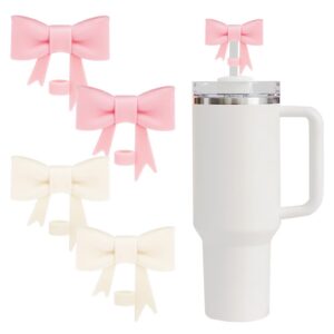 4 Stück Rosen+Beigefarbene Strohhalm Abdeckungen für Stanley Cup, 10 mm Staubdichtes Silikonmaterial, ideal für 30&40oz