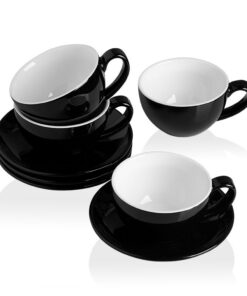 Keramik Cappuccinotassen-Set Sweetjar, 250 ml, Espresso und Teetassen-Set, 4er-Set (schwarz) Keramik Cappuccinotassen
