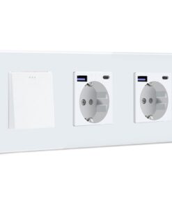 BSEED Lichtschalter mit Steckdose und USB-C Ladegerät für Phone und Pad - Wandschalter mit Glas Rahmen - Weiß