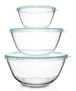 Luvan Glas Rührschüssel 3er-Set (4,2 L, 2,5 L, 1 L) - ideal für Kochen, Backen und Lebensmittelablage - Spülmaschinenfes